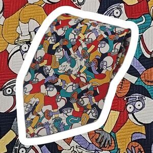 Vintage M Aesop Novelty Tie Football Players Cartoon Sports Fun 55.5"